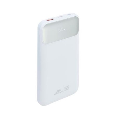 Hordozható akkumulátor, beépített kábellel, 10000mAh, RIVACASE "VA2211", fehér